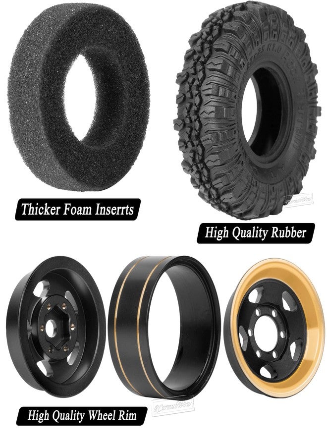 RcarmubWow 1.0in Beadlock RC Wheels and Tires for 1/18 Trx4m,1/24 SCX24 RC Crawler Car,1.0 Beadlock Rims & 1.0 Beadlock Tires,Brass Wheels Soft Sticky Rubber Tires,4PCS(Style B) - Image 5